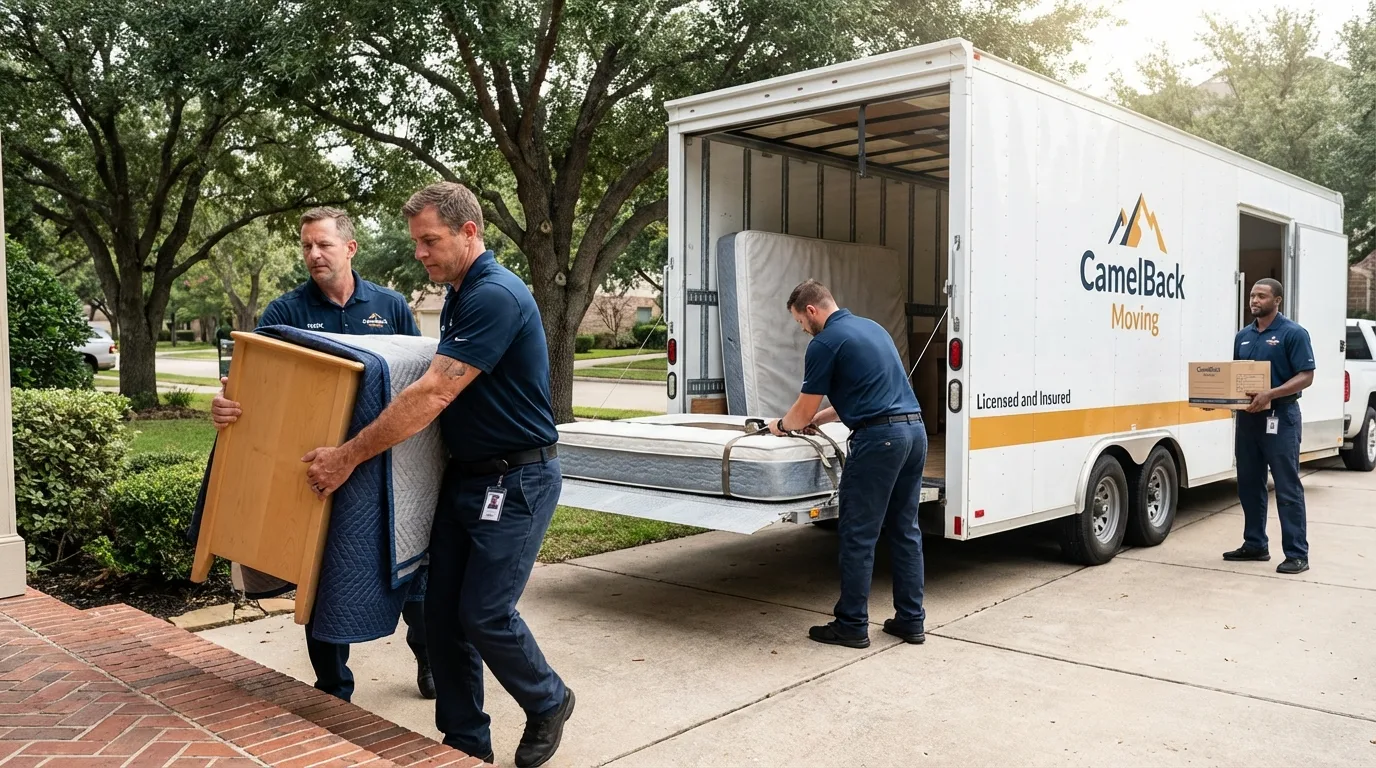 Crew loading residential truck for cross-state move from Wright, WY