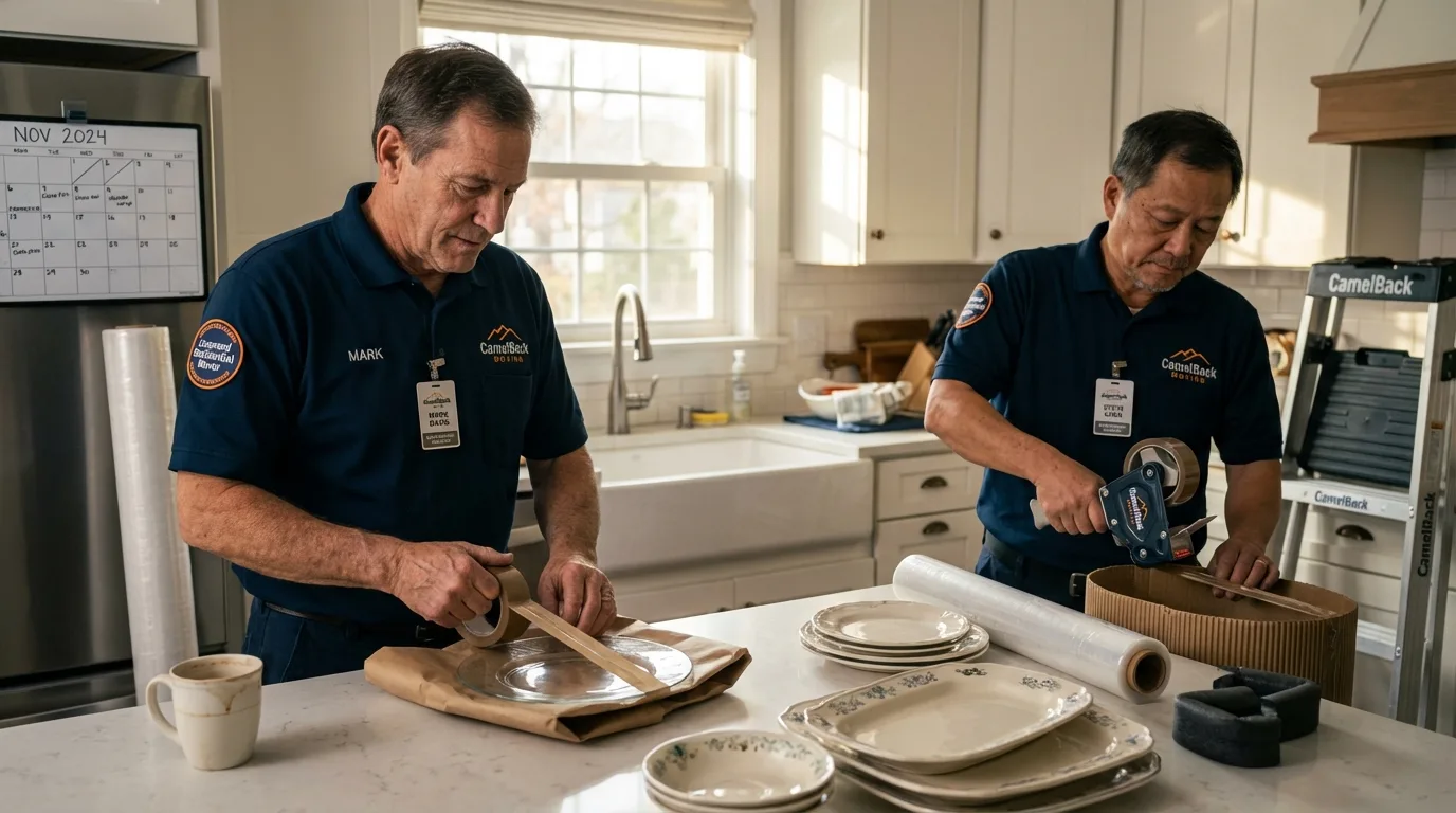 Professional crew packing kitchen dishware in Wright, WY